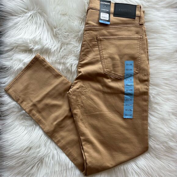 🆕 Express Men's Beige Pants Size 32x30.   5-Pocket Design Cotton - Picture 1 of 9
